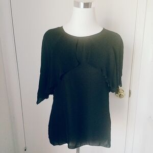 Nicole Miller Womens Black silk blouse Top tiered bell short sleeve pullover